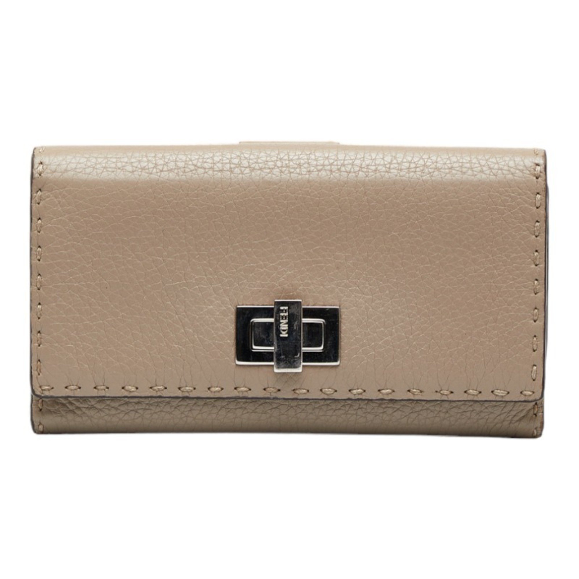 Fendi Selleria Peekaboo Long Wallet Bi-Fold 8m0308 Gray Leather Ladies